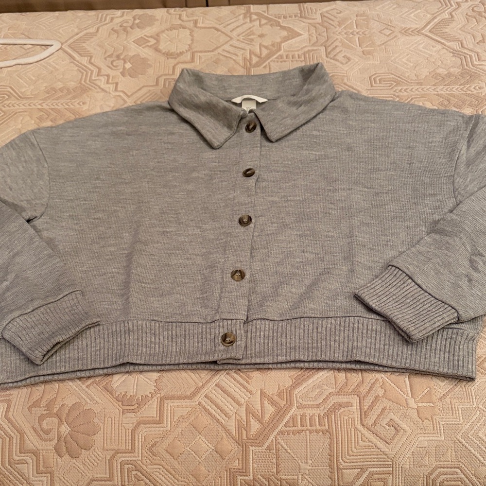 H&M Light Gray Melange Cardigan with Collar/NWT/XL - Picture 3 of 12